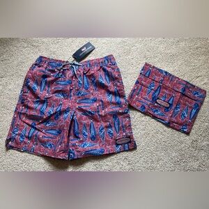 NWT BOYS VINEYARD VINES CHAPPY SWIM TRUNKS IN JETTY RED, MEDIUM (12/14) & BAG